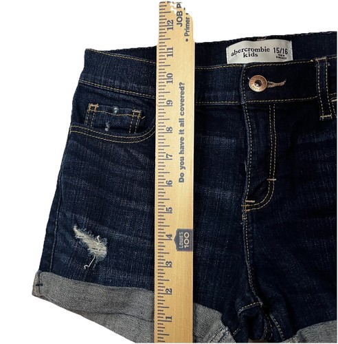 Abercrombie Kids Distressed Dark Wash Roll Cuff Jean Shorts Girls Size 15/16 EUC - Picture 9 of 9