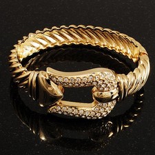 Pave Set 'Buckle' Hinged Bangle Bracelet (Gold Tone)