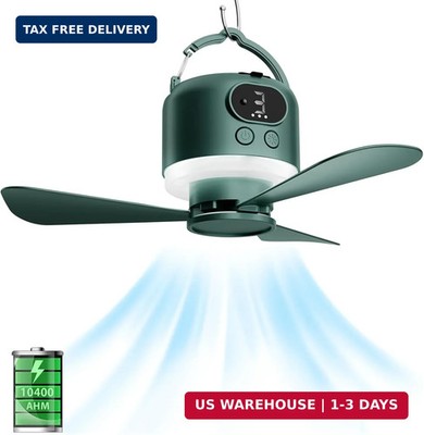 11'' Wireless Portable Camping Ceiling Fan with Light and Remote, 10040mAh Batter