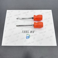 Snap-on Tools New 2pc Orange Hard Stubby Handle Standard Shaft Screwdriver Set Snap-on Tools New 2pc Orange Hard Stubby Handle Standard Shaft Screwdriver Set