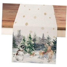 Christmas Table Runner 13x72 Inch, Watercolor Snowman Deer Trees 13x72inch
