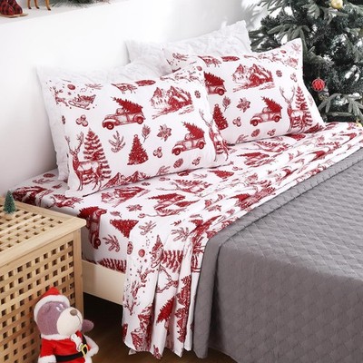 Christmas Sheets Queen, Soft Brushed Microfiber Bed Set, 16 Inches Deep Pocke...