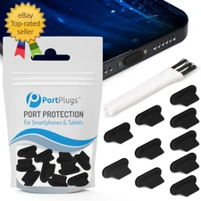 Portplugs anti Dust Plugs (10 Pack) - Includes Charging Port Cleaning Brush - Fl