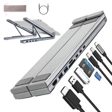 Aluminum Laptop Docking Station Stand 8 Port with Fast Charging and Card Slots