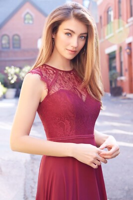 HAYLEY PAIGE OCCASION Style 5812 Bridesmaid Gown Burgundy | eBay