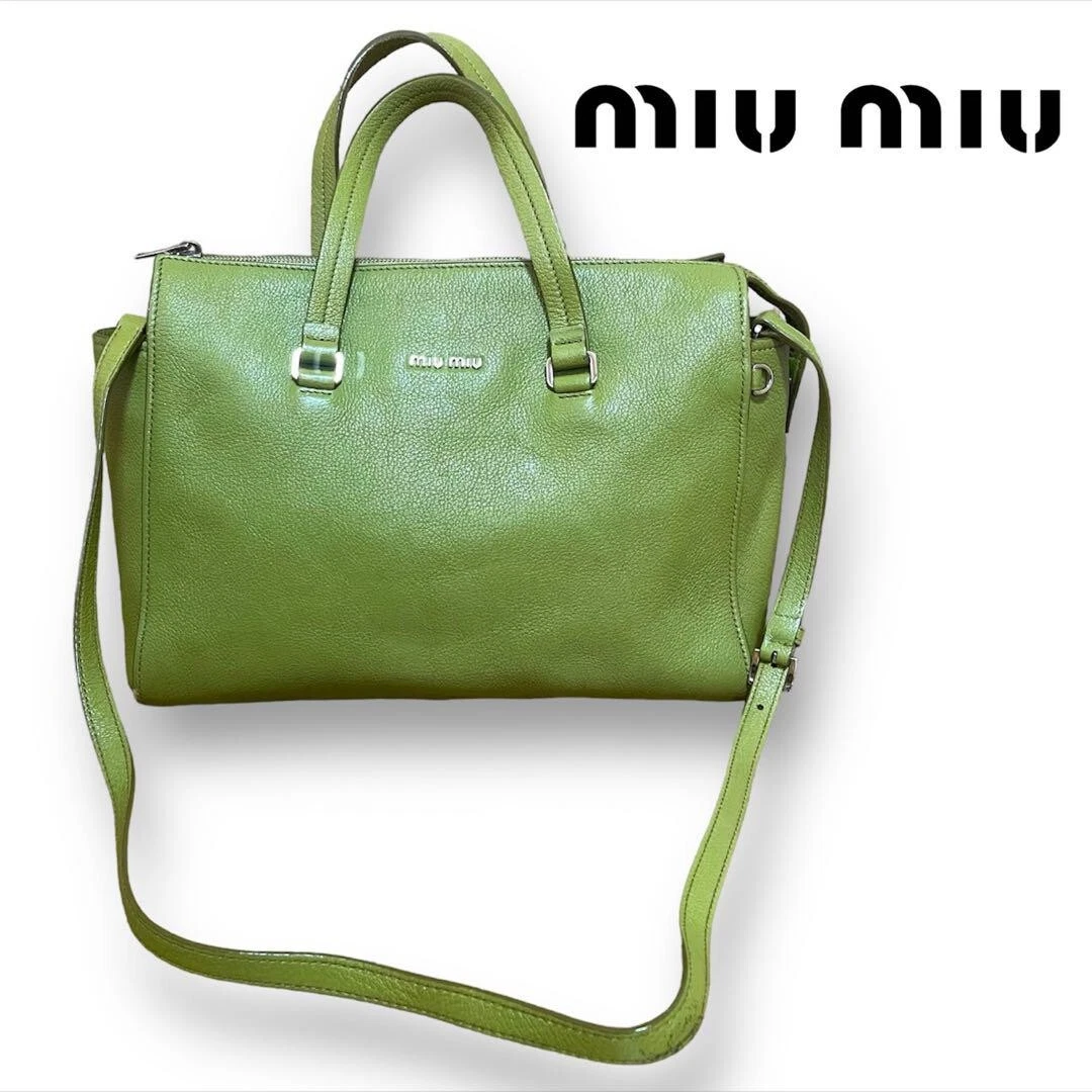 Miu Miu Handbag Shoulder Bag Crossbody Tote Bag 2Way Leather Green Women S
