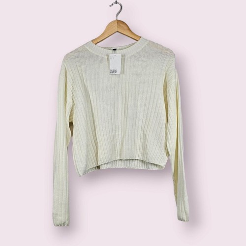 Neu mit Etikett H&M Divided Strickpullover creme cropped lockere Passform UK M