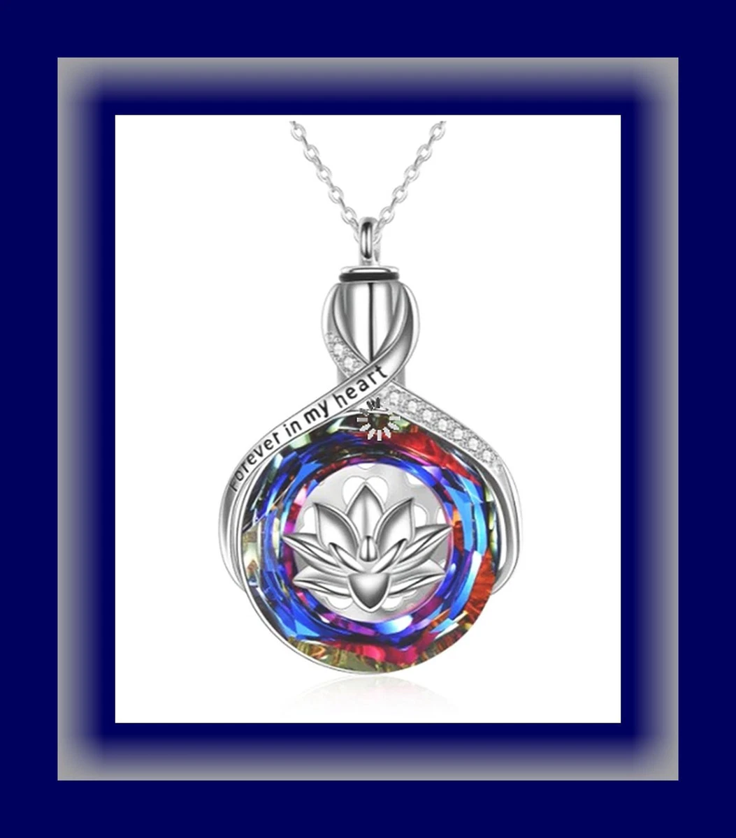 Cremation Urn Necklace Silver Urn Necklace with LOTUS FLOWER Cremation Jewelry