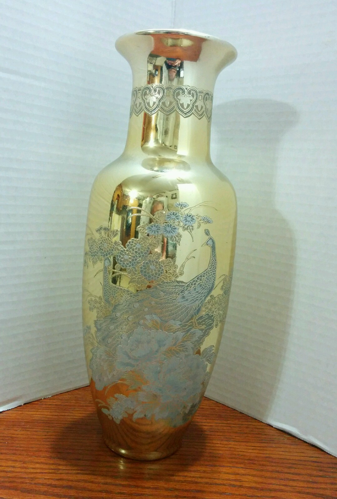 ArtMark Japan Gold/Silver Etched Peacock 101/4" Vase eBay