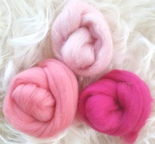 Pink Wool Roving Fiber Kit Merino Wool top Sampler Pack - Spin, Felt, Craft 