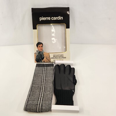 Pierre Cardin Men's Muffler/Scarf Driving Gloves Set Black White