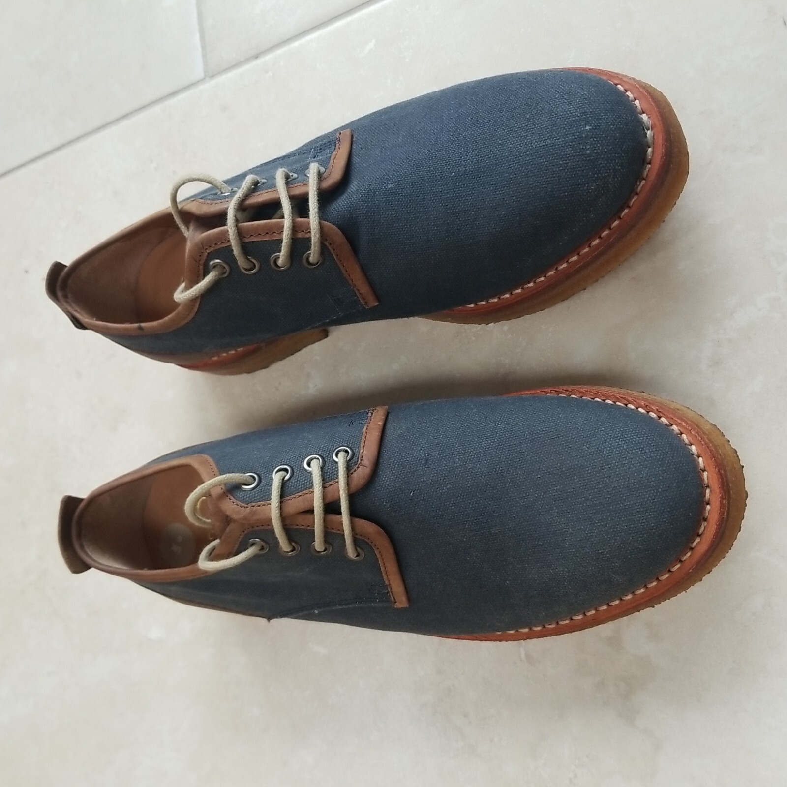 SAOLA Scarpe Chatham Country blu tela ambasciata derby suola crepe blu navy stringate UK 6