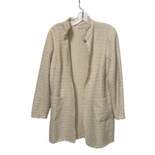 Chico's Creamy White Fringe Tweed Jacket Womens Size 2 US 12