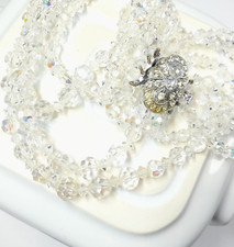 Collana perle cristallo trasparente vintage chiusura portagioie sposa metà secolo 