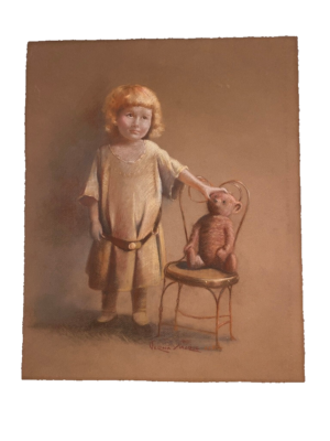 #ad #ad Verna Marie Campbell Painting 17.5quot; x 22quot; Little Girl With Teddy Bear On Chair $374.99