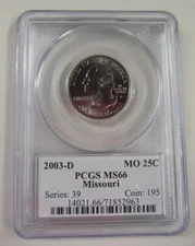2003-D Missouri State Quarter PCGS MS66 Business Strike   State Flag Holder
