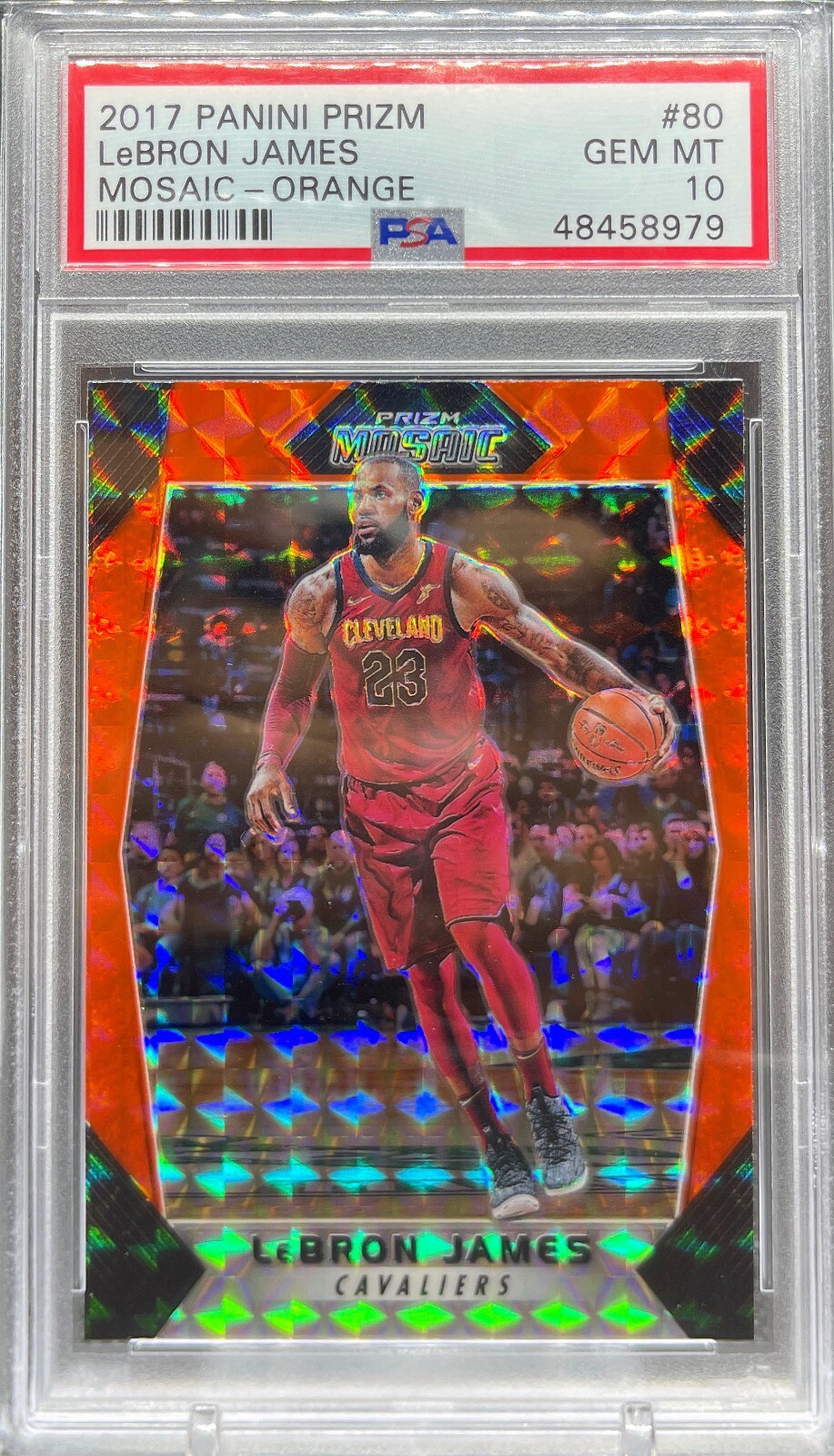 2017-18 Prizm LeBron James Mosaic Orange #80 PSA 10 Gem Mint Cavaliers LOW POP