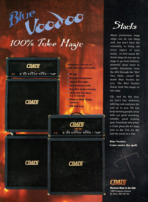 vtg 90s CRATE BLUE VOODOO TUBE AMPS MAGAZINE PRINT AD Stack Amplifier Pinup Page