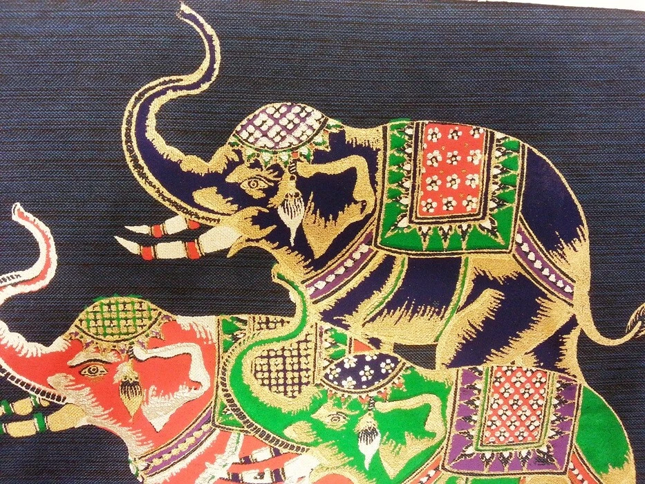 Thai Art Silk Painting Animal Posters Print Colorful 3 Elephant Asian Home Decor - Image 3 of 4