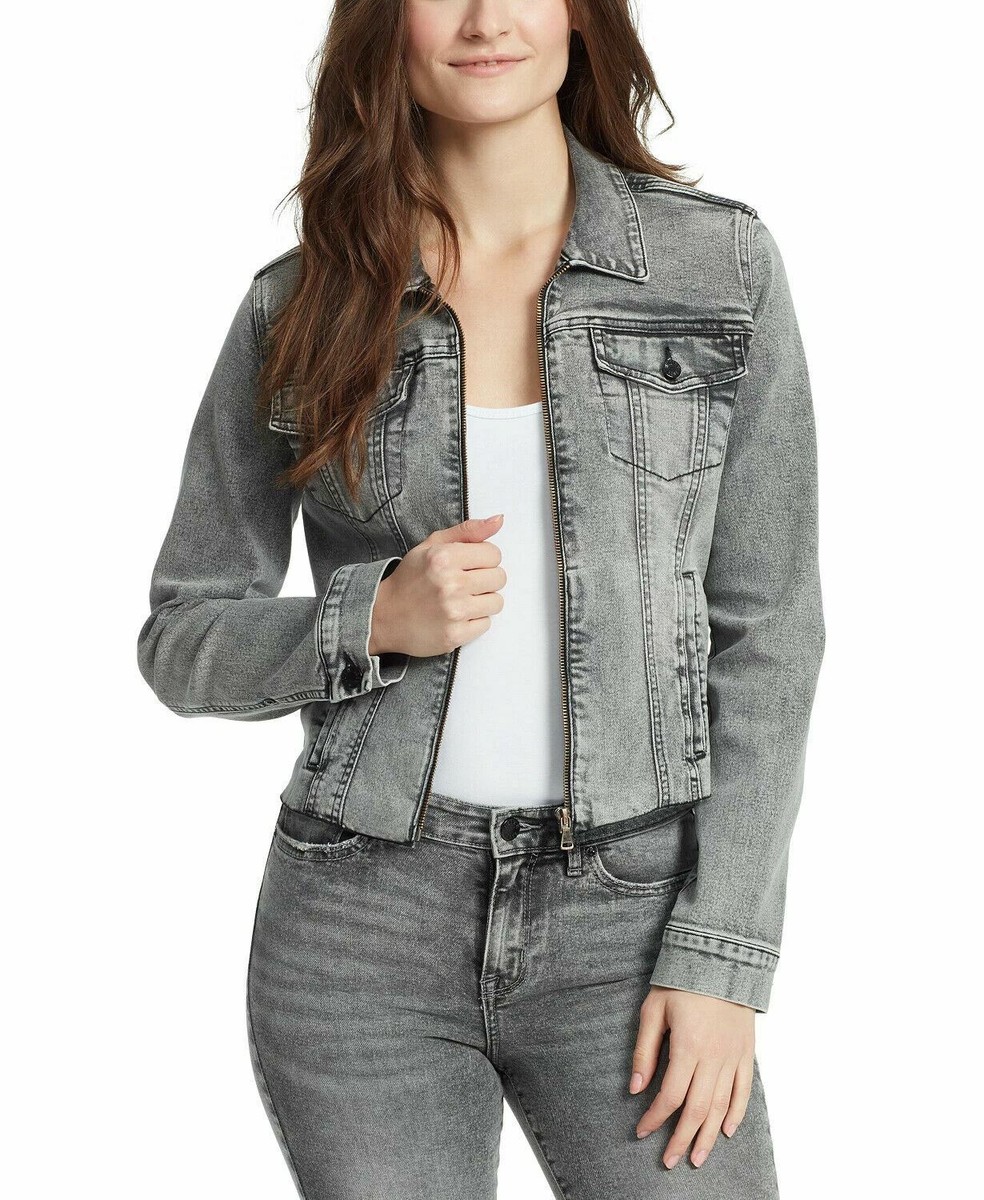 William Rast Women's Farrah Zip-Front Denim Jacket Gray Size XXL