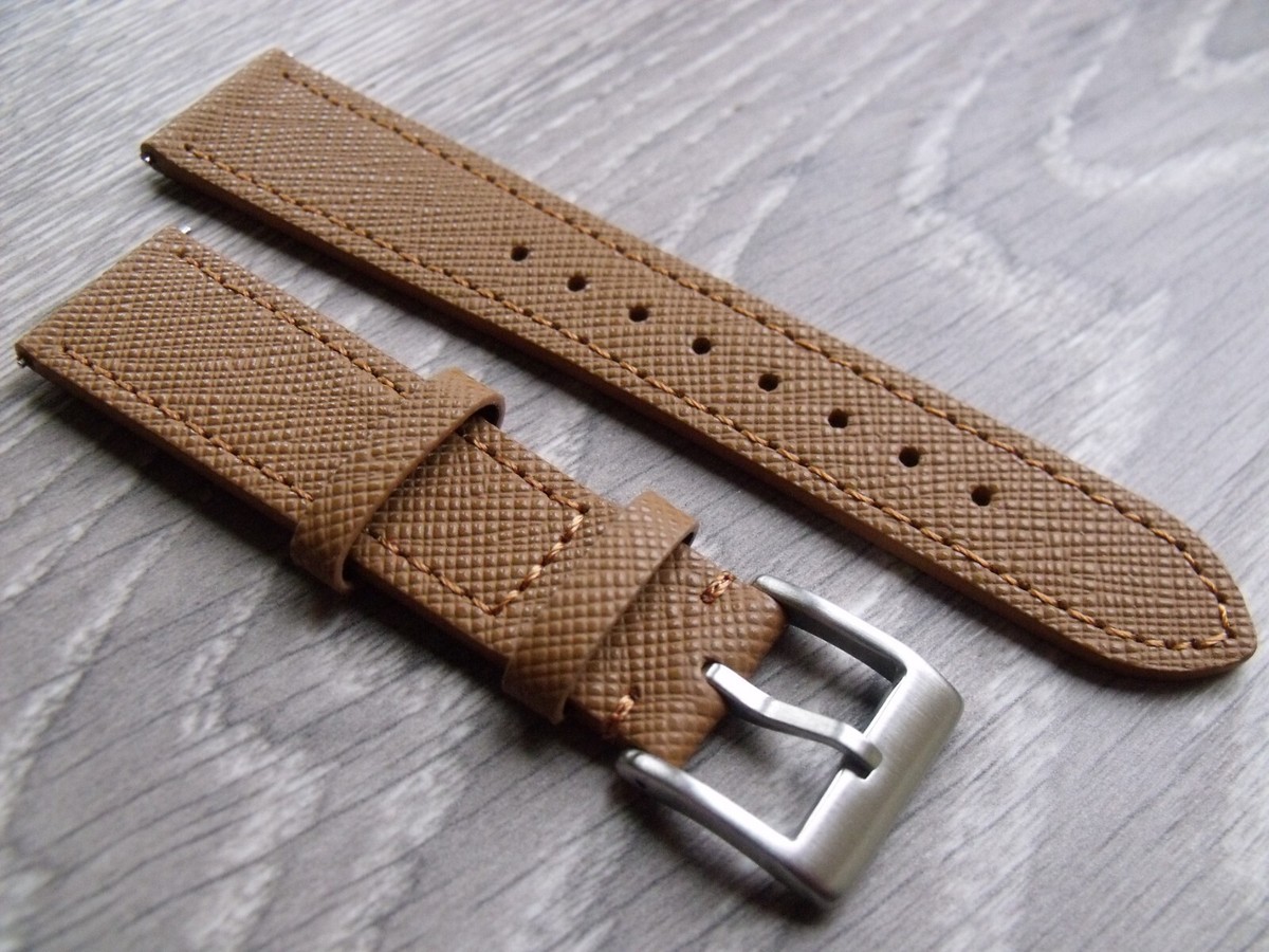 Premium Saffiano Brown Tan Leather Quick Release Watch Strap 20mm