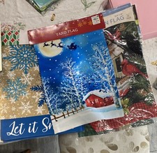 6 Snow, Cardinals, Santa Garden Flag 12X18 Double Sided  Winter Holiday Yard