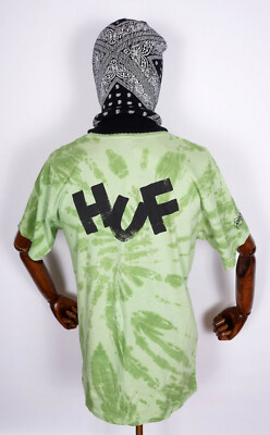 Huf Worldwide Skateboard T-Shirt Tee Eric Haze Brush Tie Dye Lime in M