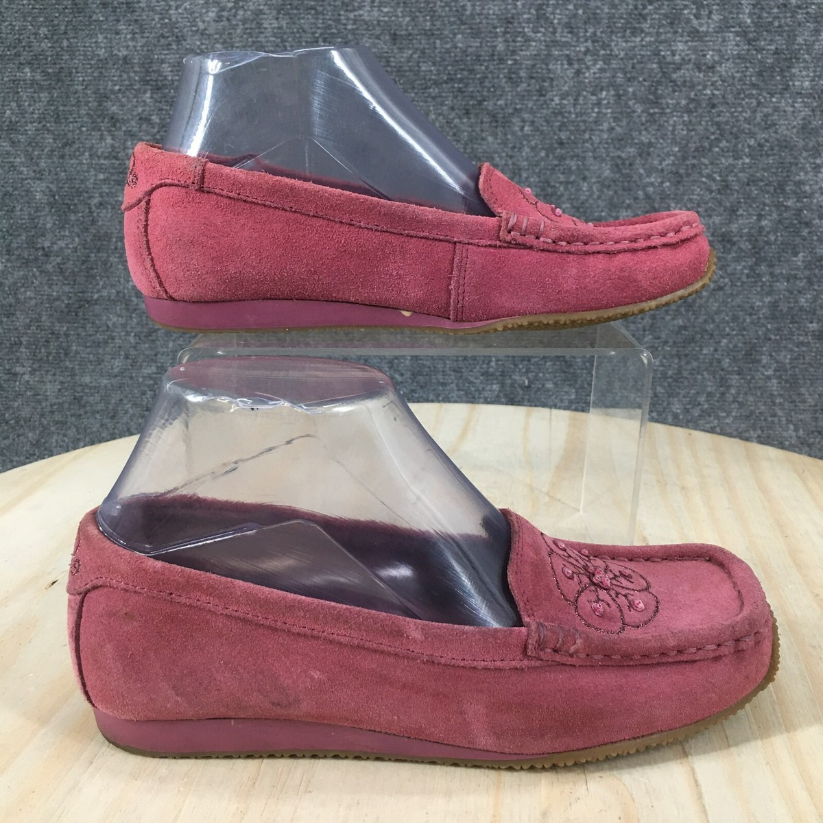 Predictions Shoes Womens Loafers Pink Leather Square Toe Comfort Slip On