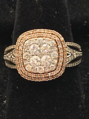 10K Two Tone Gold 1.00CTW Natural Diamonds Halo Style Engagement Ring 5.1gr.