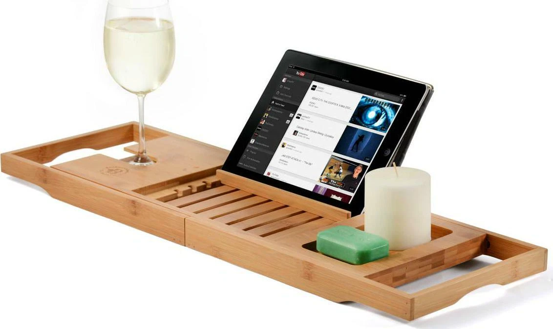 Bambüsi Bamboo Bathtub Caddy Tray With Extending Sides