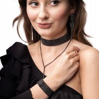 Set Choker Halskette Ohrringe Armband Schwarzer Kubik Zirkonia Schmuck