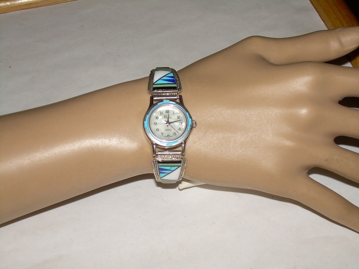 時計 Nadia vintage Indian jewelry Watch Vintage Lapis Inlay Sterling Silver Nadia Quartz Watch