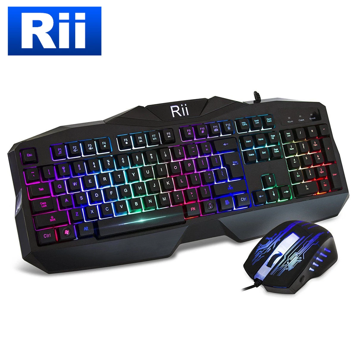 Rii RM400 Gaming Keyboard & Mouse Combo Bundle 7-Colors Backlit LED for  Mac/PC