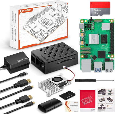 Rastech Raspberry Pi 5 8GB Kit 64GB Edition with Active Cooler,27W Gan 5.1V5A US