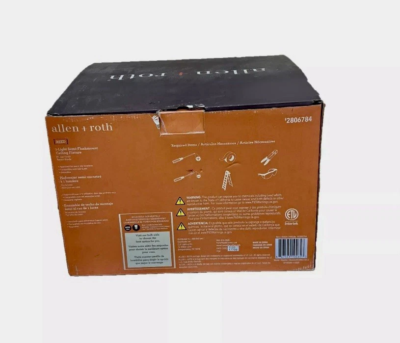 Allen Roth REED Island Style RATTAN SHADE Semi-Flushmount Ceiling Fixture Bronze - Image 3 of 3