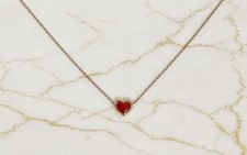 Yellow Gold Plated Red Heart Necklace Pendant Minimalist Dainty Gift for Her