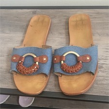 Sandals Blue Brown Slip-On Women's Casual