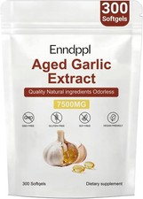 Elare Aged Garlic Extract, 300 Softgels, 7500mg Odorless  Heart  Immune pack 1