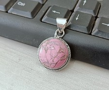 Pink Copper Turquoise  Gemstone  Pendant 925 Sterling  Silver Handmade Jewelry