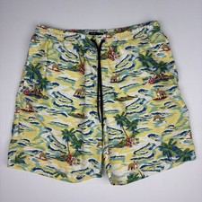 Club Room Men Medium Swimsuit Trunks Bulldog Surfing Palm Trees Mesh Brief Beach