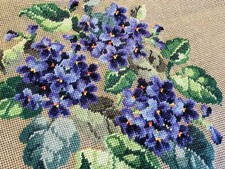NEW Vintage Paragon Tapestry Wool Needlepoint 24" x 25" Purple VIOLETS stunner