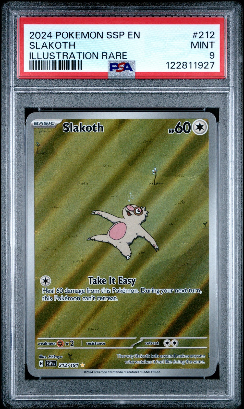 Slakoth 212/191 Illustration Rare Ssp En Surging Sparks Pokemon PSA 9