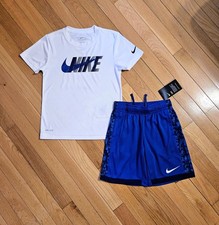NEW Nike Little Boy Dri-fit Tee Drawstring Short Set, Blue sz 7