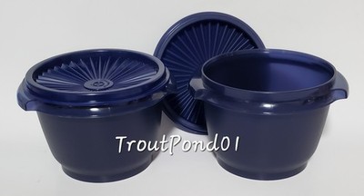 TUPPERWARE Servalier Bowls 20 oz Capacity Set 2 Dark Navy Blue Indigo Seals
