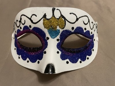 White/Purple Multicolor Glitter Halloween Masquerade Day Of The Dead Party Mask