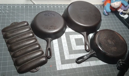 Vtg Wagner Ware Cast Iron Skillet Lot of 4 #5, 6, 8 + Corn Bread skillet