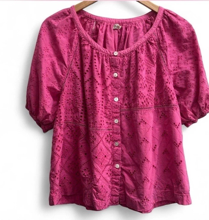 Faherty Eyelet Patchwork Top Women’s Large Pink B… - image 1