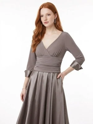 Jessica Howard Silver Dress 12 Folded Cuff Portrait Collar Wedding Formal - Image 1 of 4