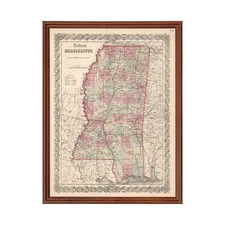 Old Map of Mississippi 1861 - Vintage Mississippi Art