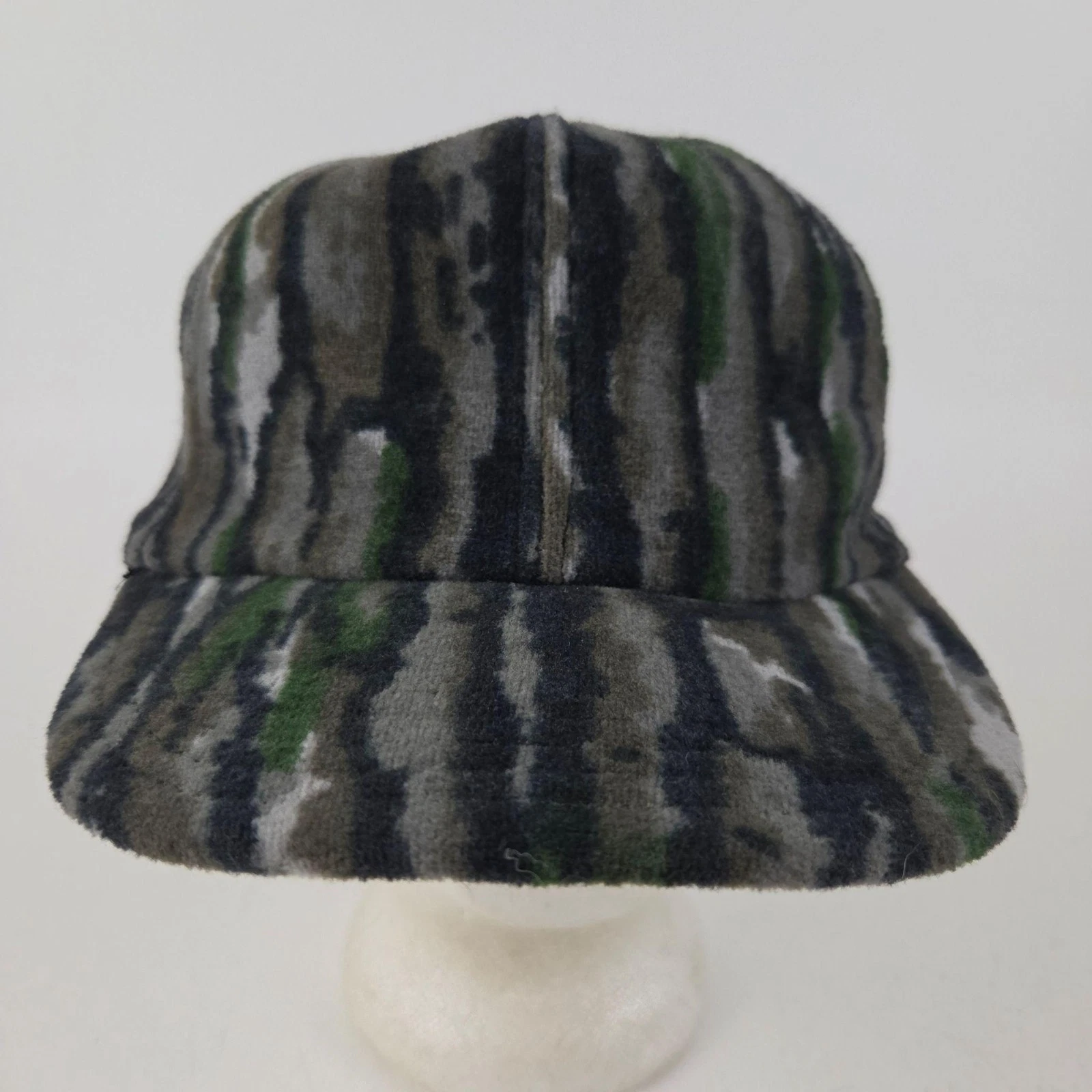 VTG Camo Fleece Hat Cap Snap Back Mens One Size Green Hunting Outdoor Made USA